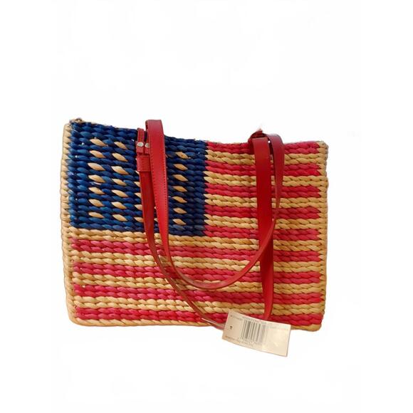 International Silver Handbags - American Flag Straw Shopper Tote